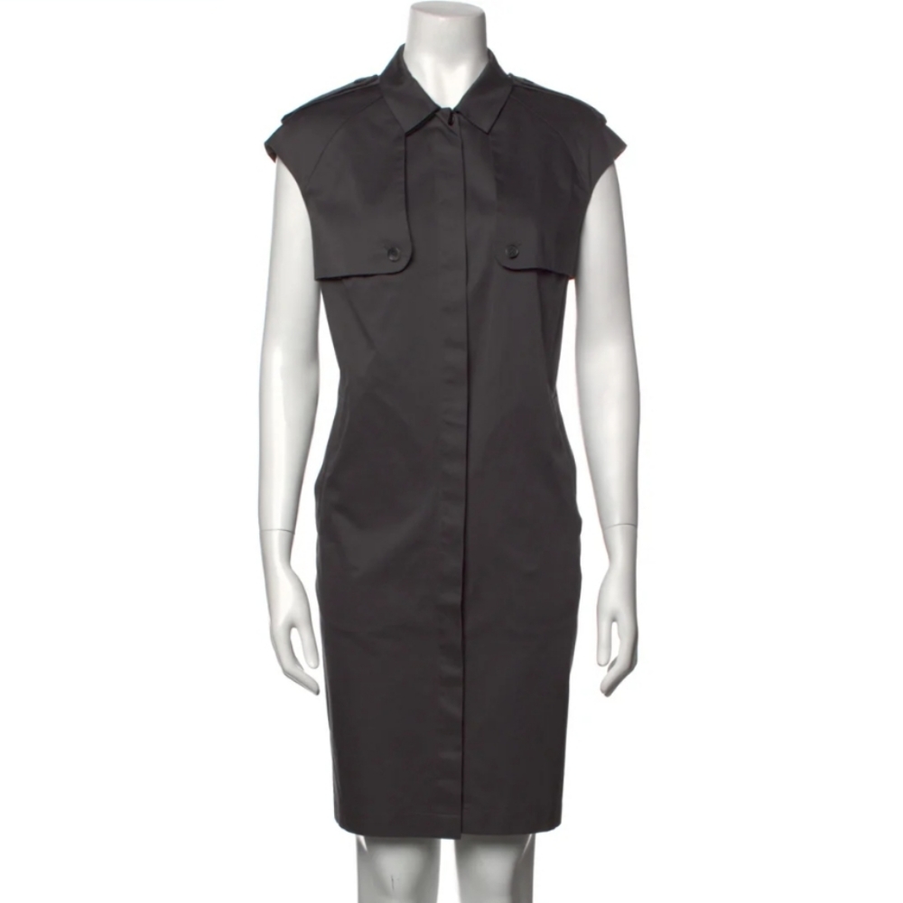 LK Bennett Cap Sleeve 100% Cotton Gray Shirt Dress with Belt Sz 10